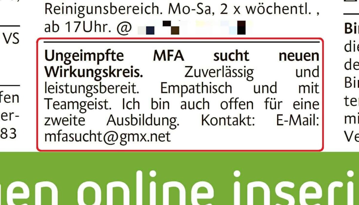 "Neuer Wirkungskreis": Kleinanzeige im Schwarzwälder Boten vom 25. Januar 2022. Foto: him