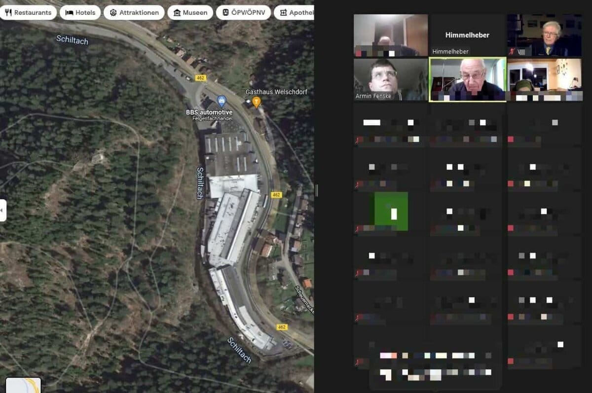 Screenshot von der Online-Diskussion von Pro-Bahn. Dass die Probleme in Vorderlehengericht  nicht aus der google-Maps-Vogelperspektive zu erkennen sind, wird deutlich. Screenshot: him