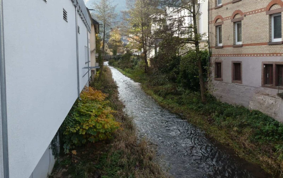 Ziemlich trostlos: Die Schitach eingezwängt und begradigt. Foto: him