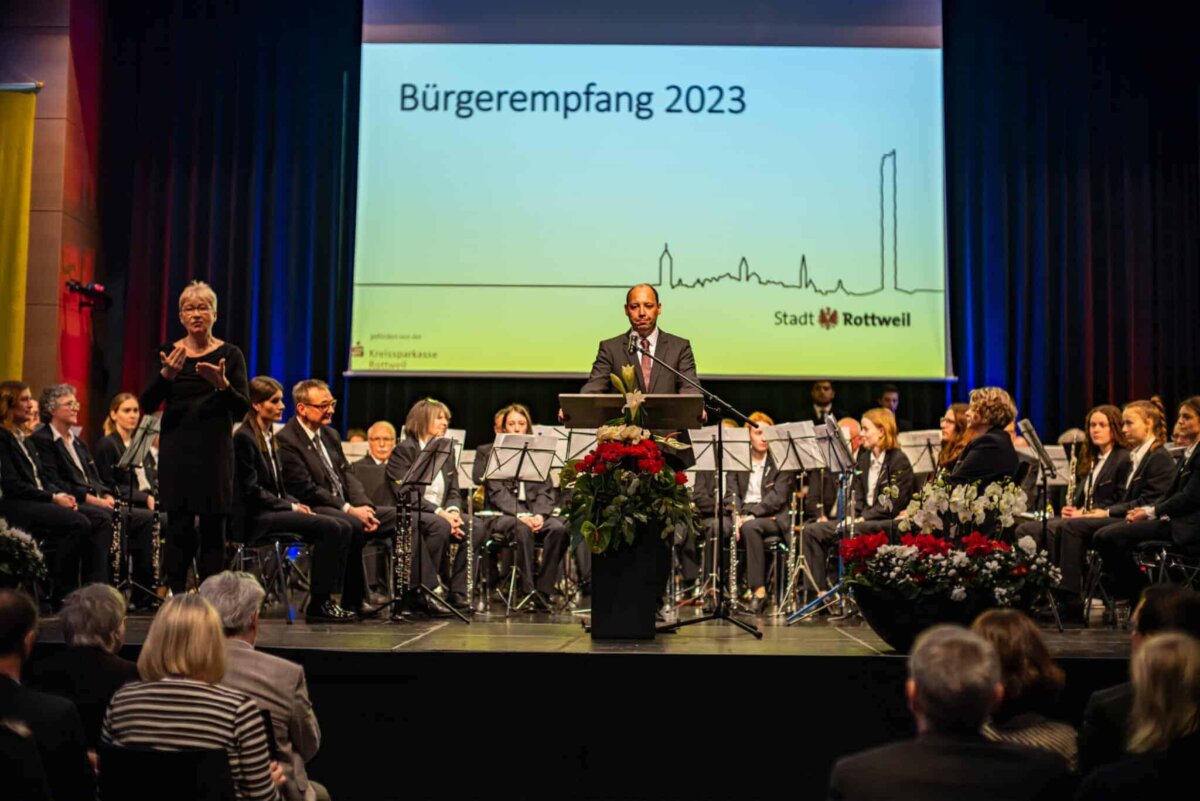 Rottweils Oberbürgermeister Dr. Christian Ruf bei seiner ersten Neujahrsansprache. Foto: Thomas Decker