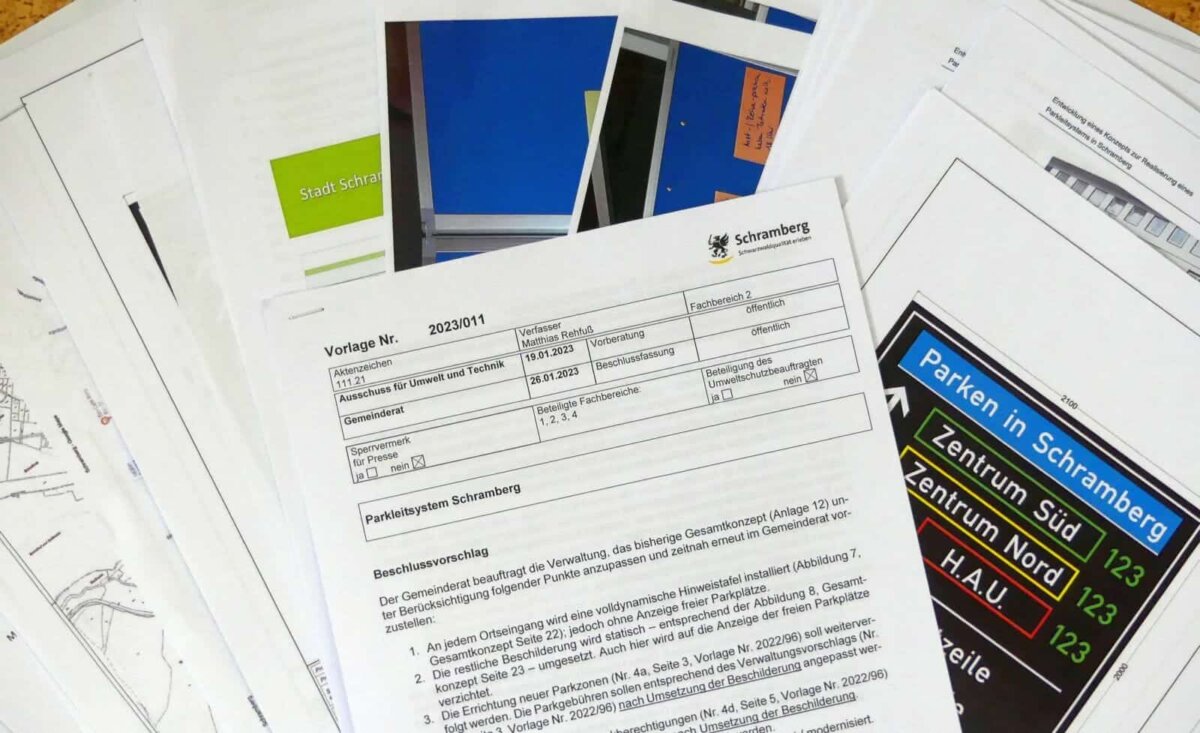 Viel Papier produziert für ein Parkleitsystem für Schramberg. Foto: him