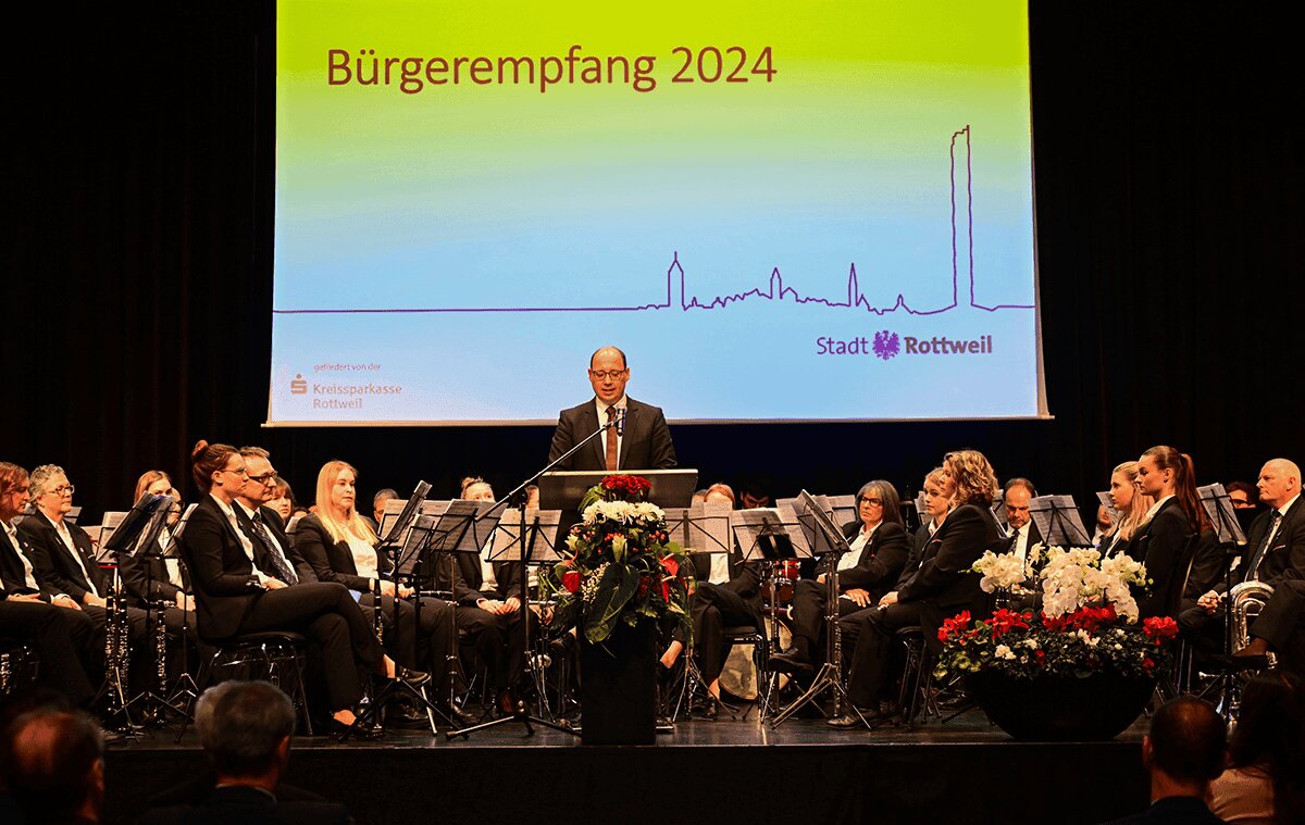 Rottweils Oberbürgermeister Dr. Christian Ruf bei seiner Rede. Foto: Team Ralf Graner Photodesign