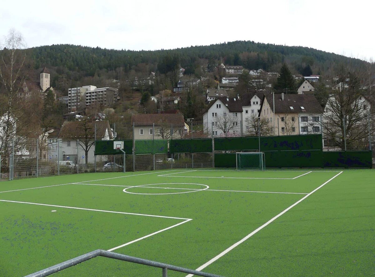 Das Kleinspielfeld. Im Hintergrund das "Bühle" mit Personalwohnheim und Gut Berneck. Foto: him