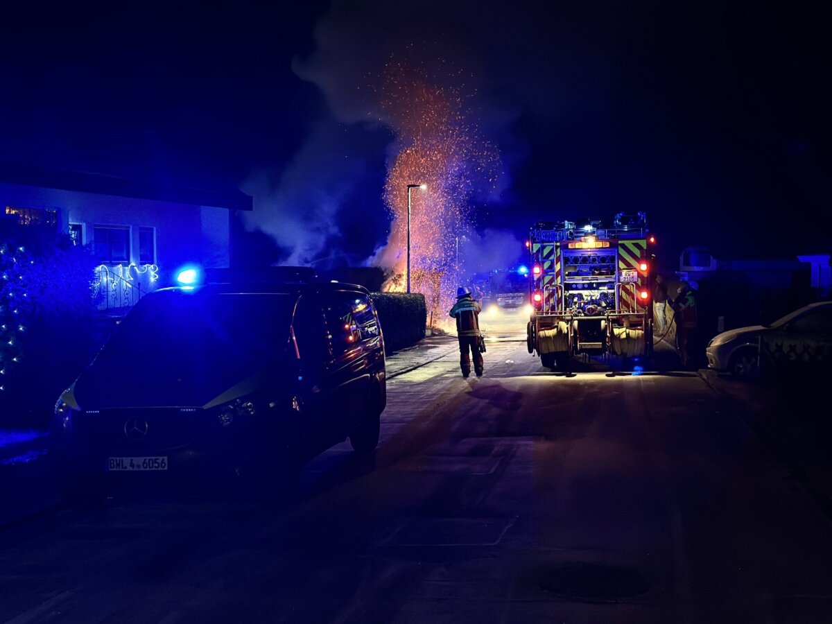 Heckenbrand in Rottweil-Neufra in der Neujahrsnacht 2025. Foto: gg