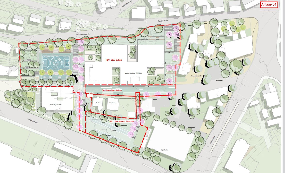 Aktueller Lageplan für das Schulcampusprojekt. Grafik: Stadt