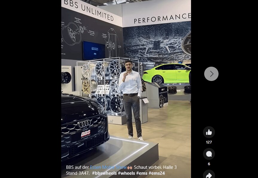 BBS war mit einem Stand auf der Motorshow in Essen vertreten. Aus einem BBS-Video auf Facebook