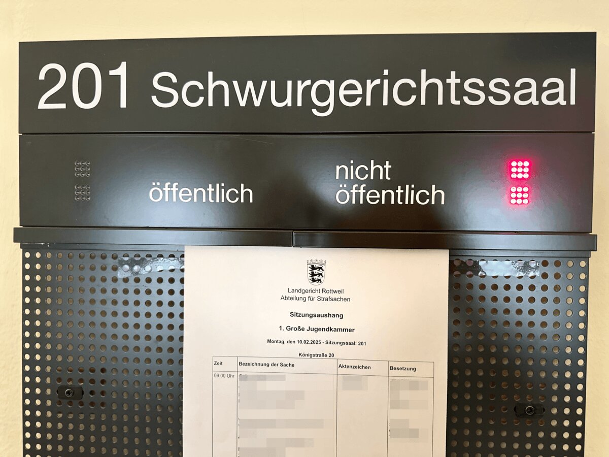 Nicht öffentliche Verhandlung im Schwurgerichtssaal des Rottweiler Landgerichts. Foto: gg