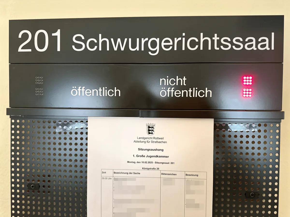 Nicht öffentliche Verhandlung im Schwurgerichtssaal des Rottweiler Landgerichts. Foto: gg