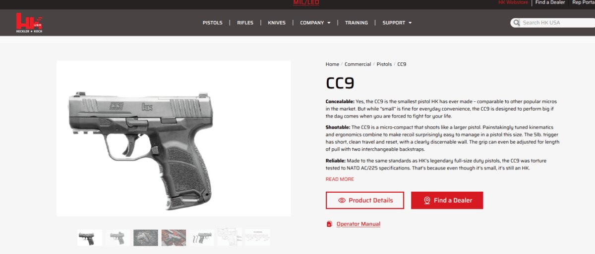 Werbung auf der HK USA Homepage für eine Mini-Pistole aus Oberndorf.