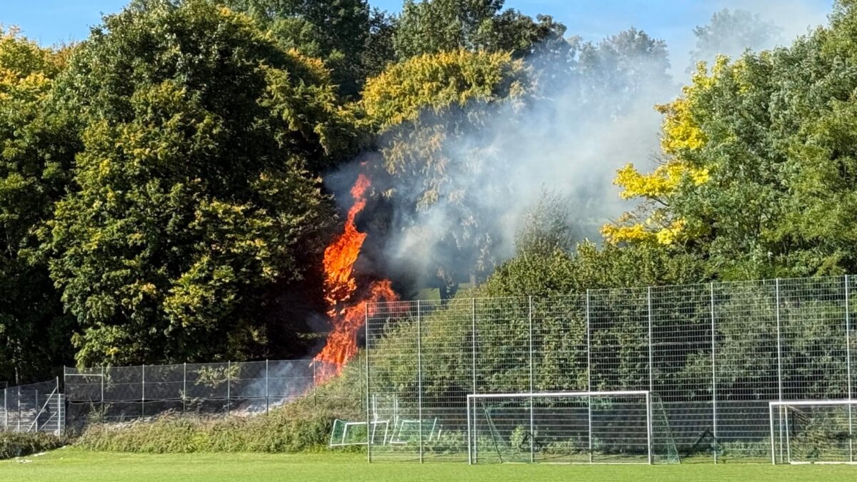 Das Feuer beim Rottweiler Freibad, noch bevor der Löschangriff gestartet ist. Foto: Peter Arnegger