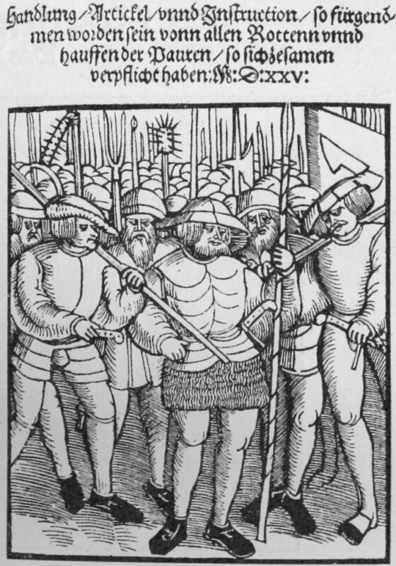 Wesentlich von Sebastian Lotzer verfasst: Die „Zwölf Artikel der Bauernschaft in Schwaben“ oder auch "Memminger Artikel". Titelblatt eines zetgenössischen Drucks Quelle: Wikipedia commonas (gemeinfrei)