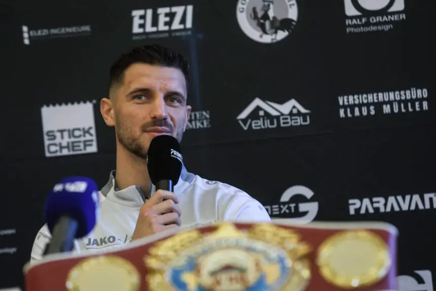 Boxen: PrimeTime Promotion, Showdown for Legacy III, Pressekonferenz, 13.12.2025
WBO-Intercontinetal Champion: Ardian Krasniqi.
© Torsten Helmke