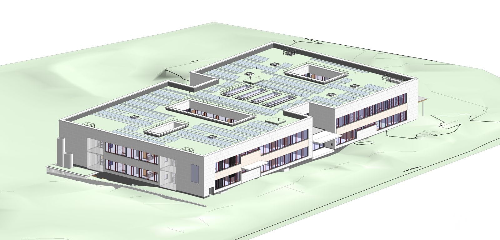 Planungskizze des neuen Schul- und Taubblindenzentrums der Stiftung St. Franziskus in Heiligenbronn
Bild: Architekturbüro Robert Naegele