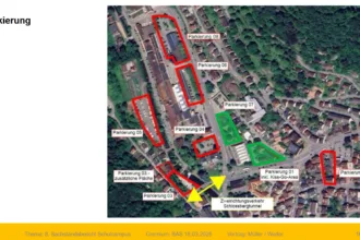 Wo sollen die Autos beim künftigen Schulcampus parken? Zwei Standorte (grün umrandet) sollen die Planer weiter untersuchen. Grafik: Stadt Schramberg