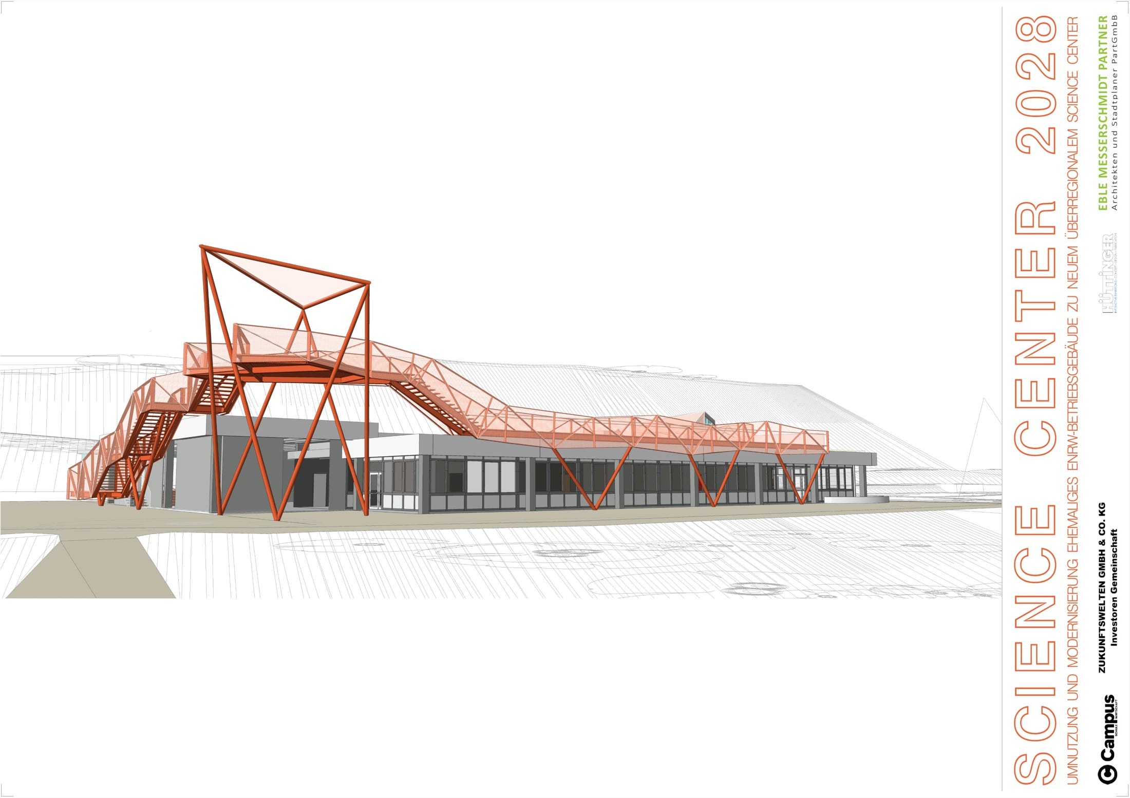 Visualisierung des neuen Eingangs und des Science Walk am Science Center 2028