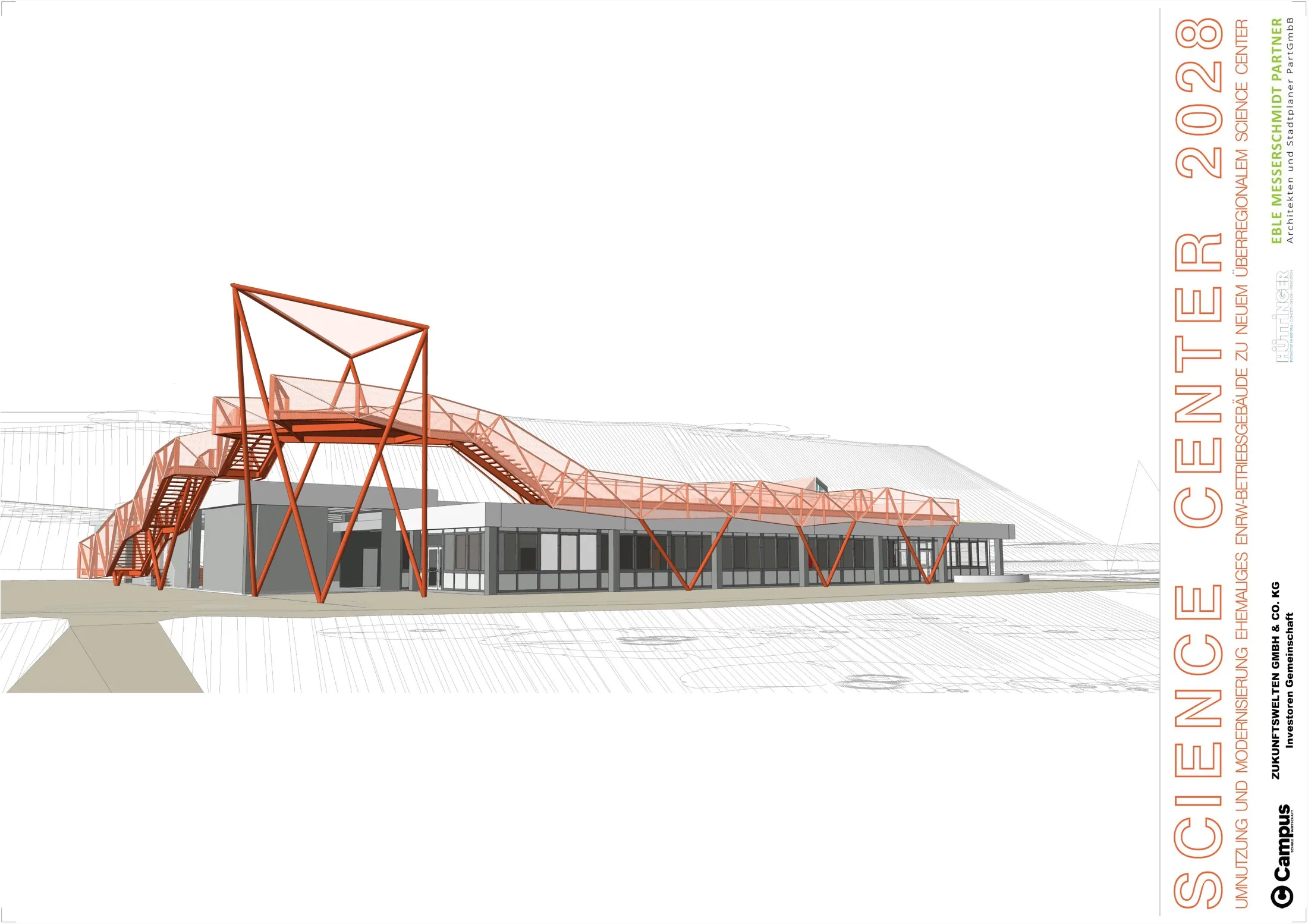 Visualisierung des neuen Eingangs und des Science Walk am Science Center 2028