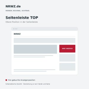 Schematische NRWZ-Seite mit rot markierter Anzeigenposition oben in der Seitenleiste.