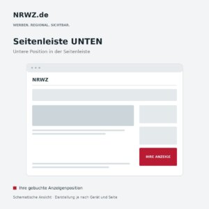 Schematische NRWZ-Seite mit rot markierter Anzeigenposition unten in der Seitenleiste.