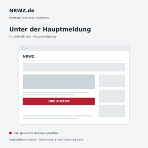 Schematische NRWZ-Startseite mit rot markierter Anzeigenposition unterhalb der Hauptmeldung.