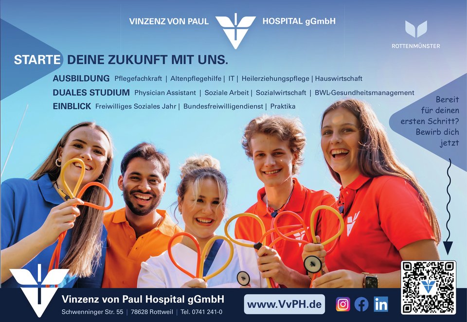 Anzeige des Vinzenz von Paul Hospitals Rottenmünster: Ausbildung, duales Studium, FSJ und Praktika