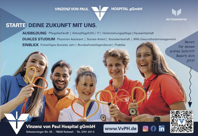 Anzeige des Vinzenz von Paul Hospitals Rottenmünster: Starte deine Zukunft mit uns – Ausbildung, duales Studium, FSJ, Bundesfreiwilligendienst und Praktika